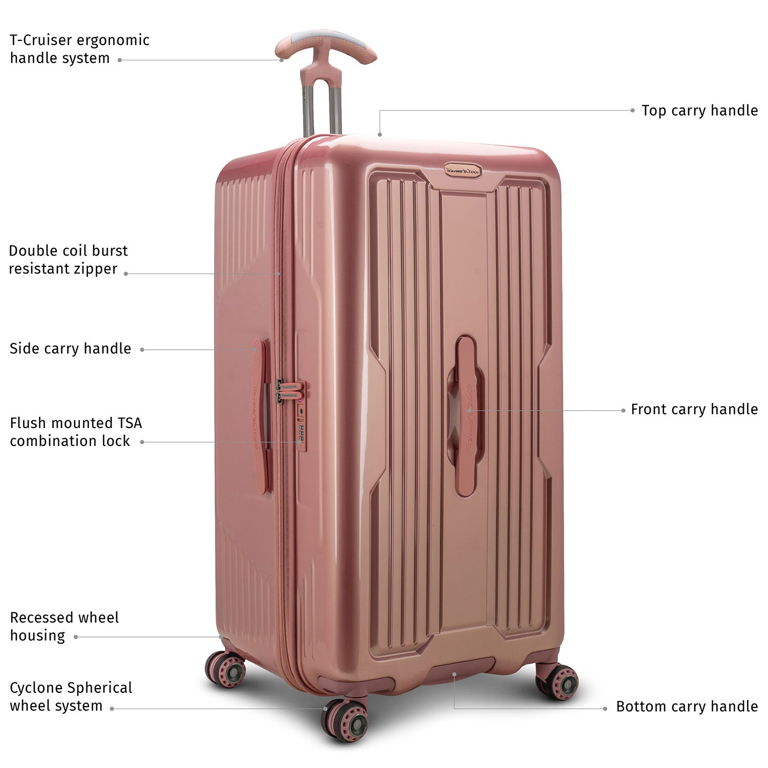 Traveler s Choice Ultimax Trunk Spinner Luggage Light Pink