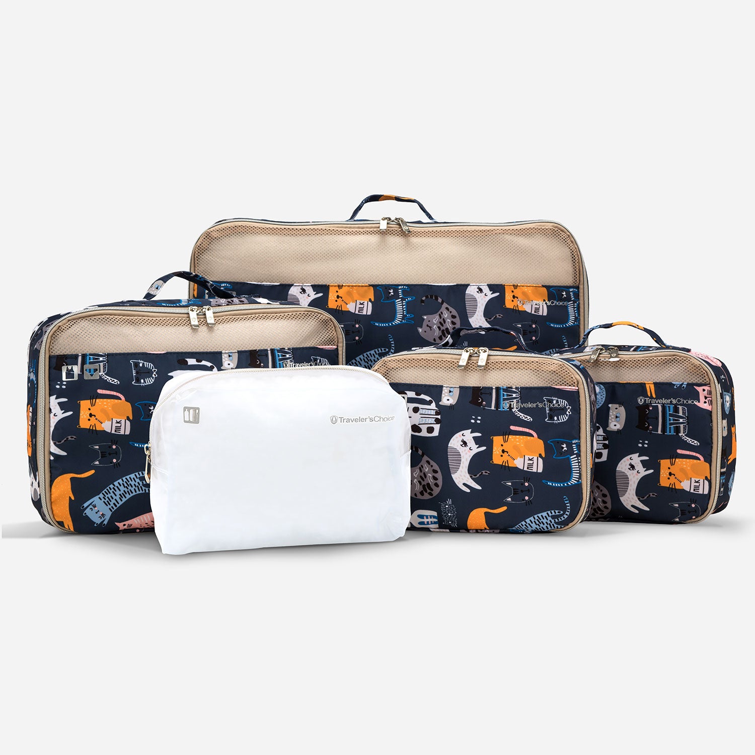 5 Piece Vacation Travel Packing Organization Set, Monogram Included, Navy | Bag-all