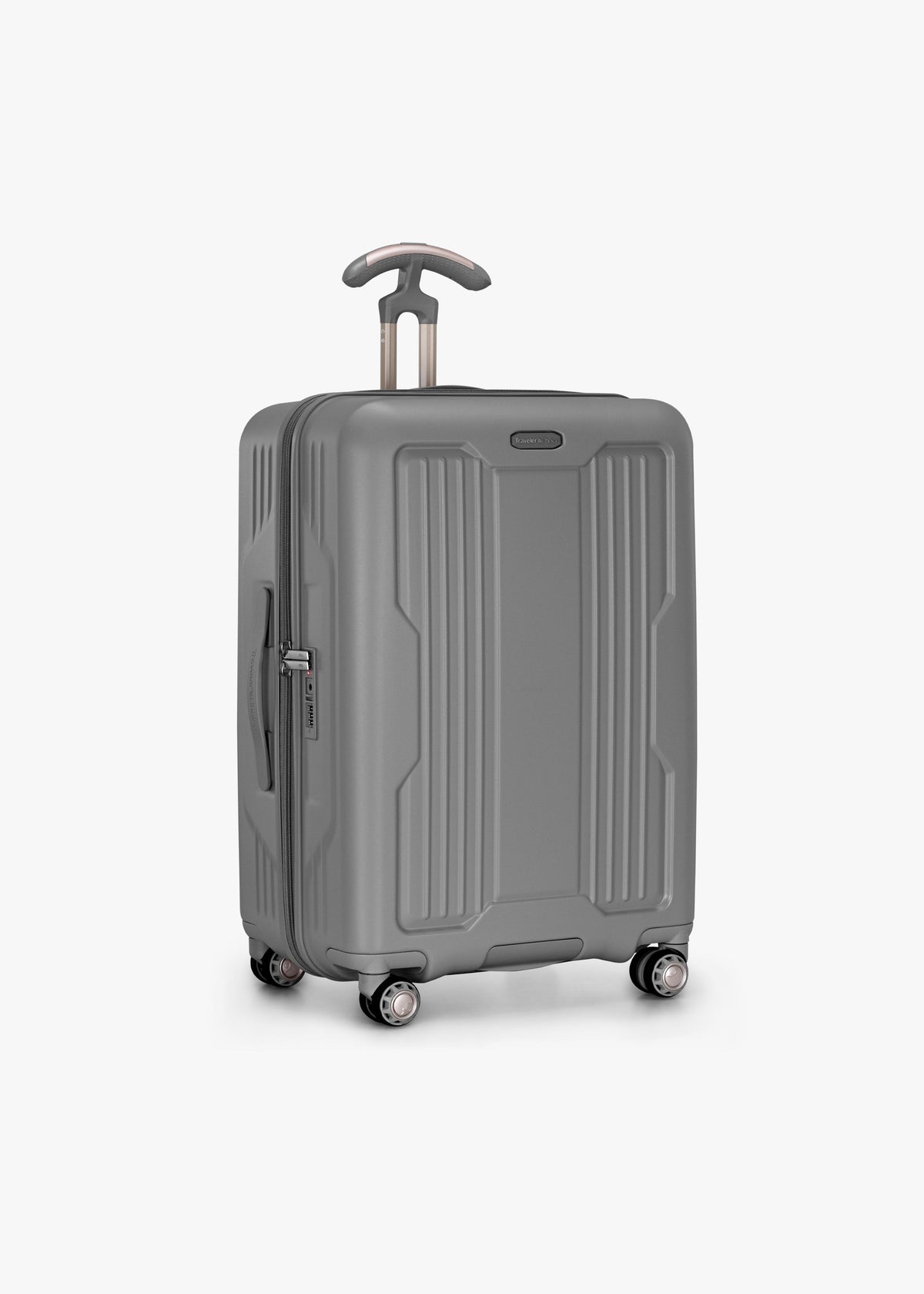 Gray Ultimax II 25-inch checked suitcase at a three-quarter angle.