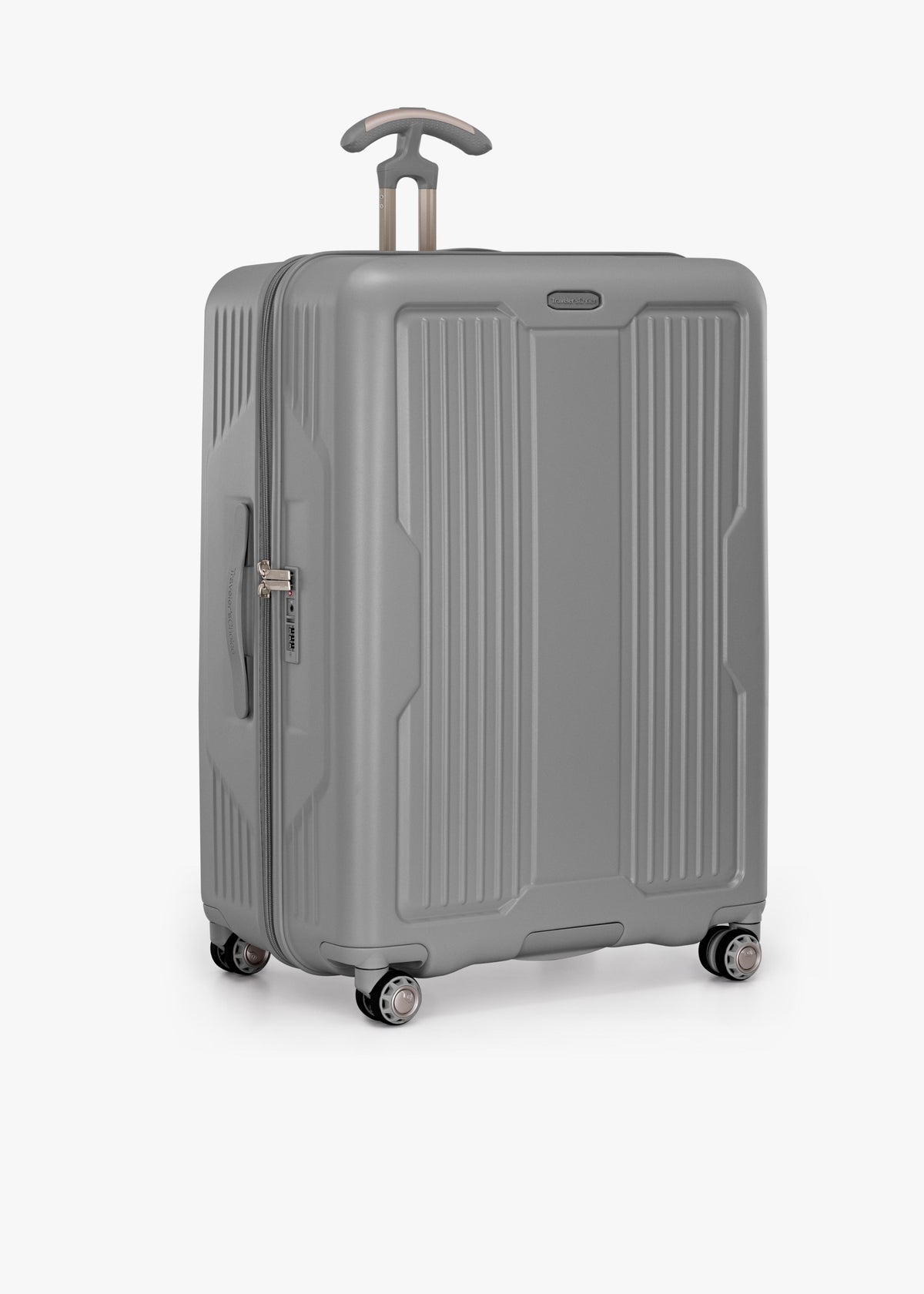 Gray Ultimax II 30-inch large checked suitcase at a three-quarter angle.