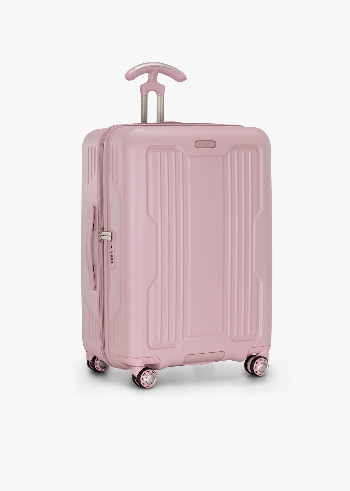 Blush Ultimax II 25-inch checked suitcase at a three-quarter angle.