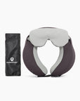 The Travel Pillow and eye mask next to the black Traveler's Choice travel bag