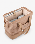 Beige Weekender Bag interior with a laptop in the padded sleeve