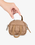 Beige quilted Mini Tote Bag showing its zippered opening