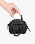 Black quilted Mini Tote Bag showing its zippered opening