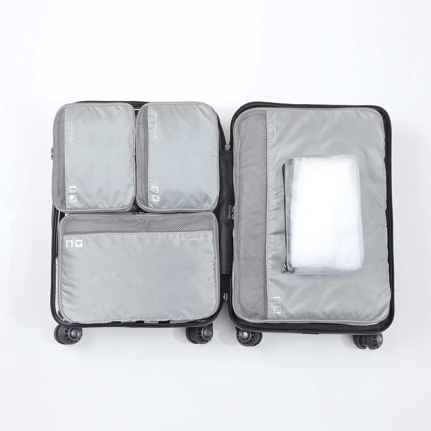 An image that shows the 5 cube bgs fitting inside a luggage.