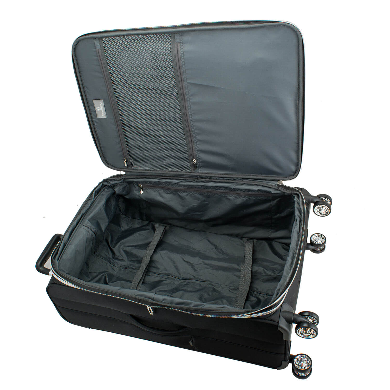 An image of the interior of a gray luggage.