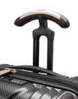 An image of a black luggage with a gold handle.